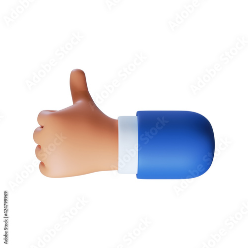 Cartoon character hand like gesture. Business clip art isolated on white background. Approval 3d illustration.