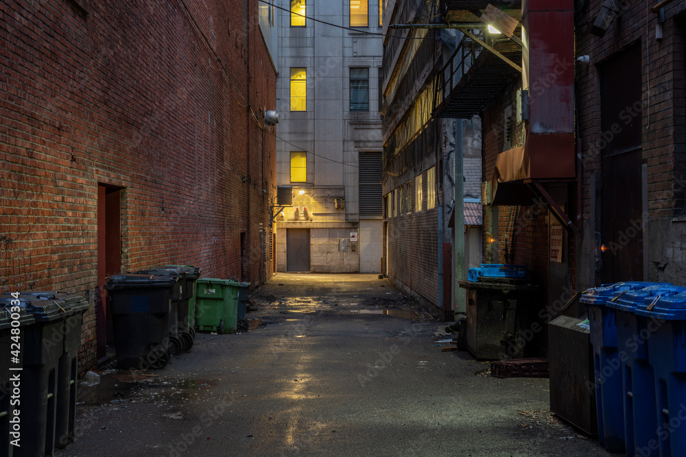 empty alley at night downtown Montreal