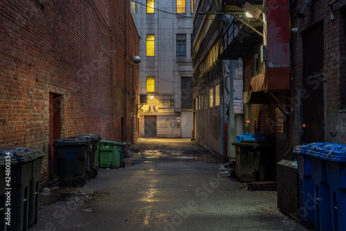 empty alley at night downtown Montreal