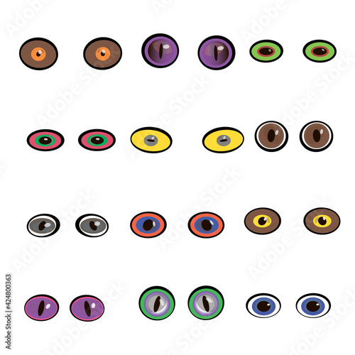 Cartoon eyes. Set of predatory eyes. The look of the monsters. Funny eyes. A collection of emotional look. Vector illustration.