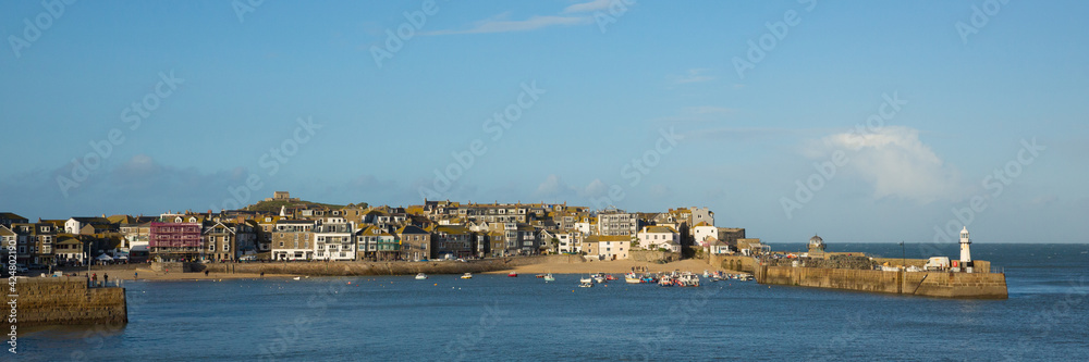 St Ives Cornwall harbour panoramic view of popular travel destination in UK