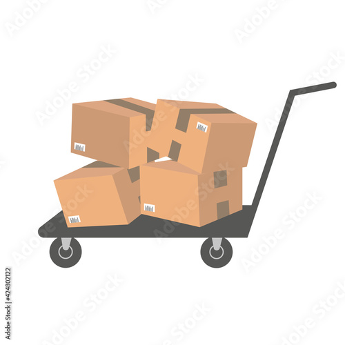 Cart with parcels. Brown cardboard boxes with a barcode are isolated on a white background © NatalyChernyak