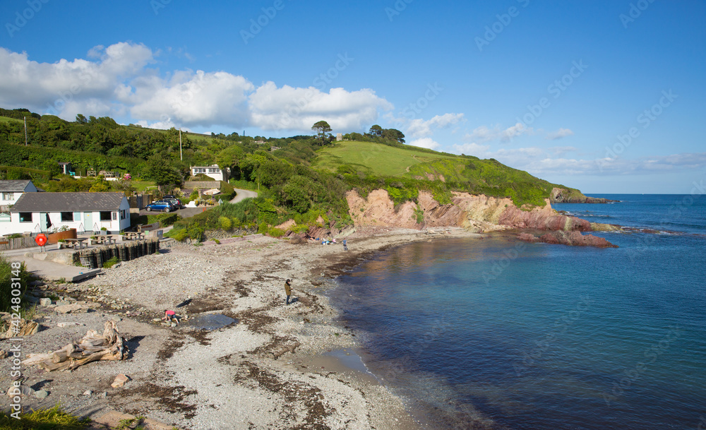 Talland Bay beach Cornwall England UK with blue sea in summer