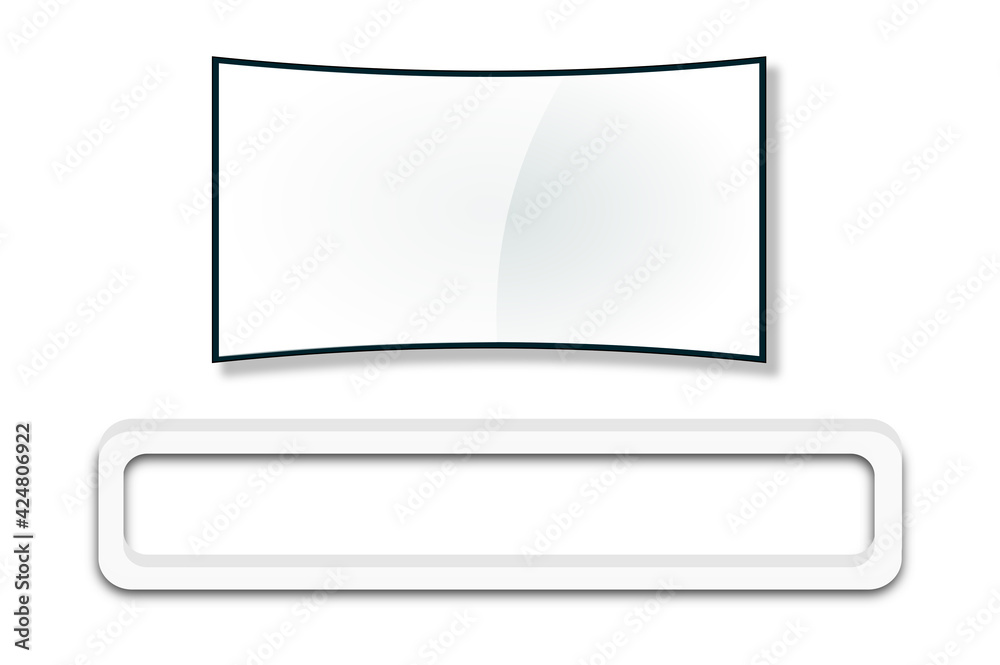3d illustration of blank white curve widescreen smart tv (television) with cabinet on white background. 3d illustration of blank white curve widescreen smart tv (television) with cabinet on white background.