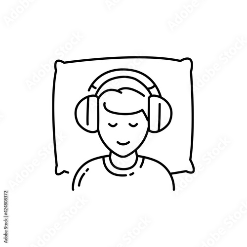 Listen to sleep music color line icon. Autonomous sensory meridian response, sound waves as a symbol of enjoying sounds. Editable stroke.