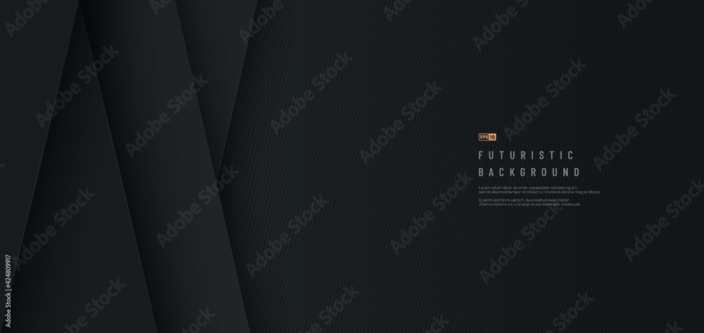 Abstract black geometric shape overlaping layer, black line texture background. Design for presentation, banner, cover, web, flyer, card, poster, game. Vector illustration