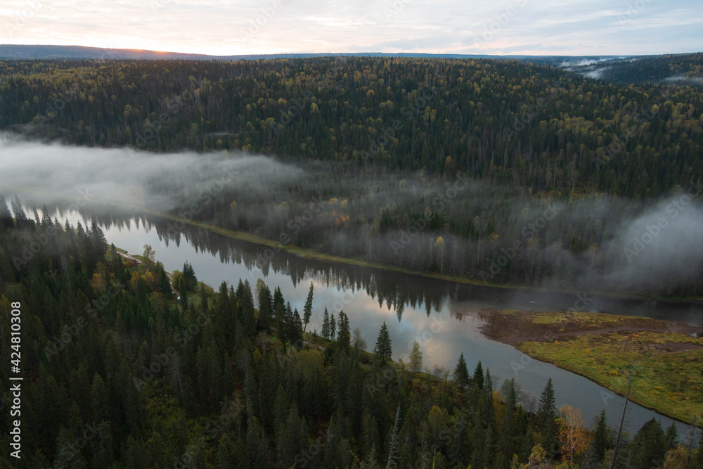 Fototapeta premium view of the river from above at sunrise