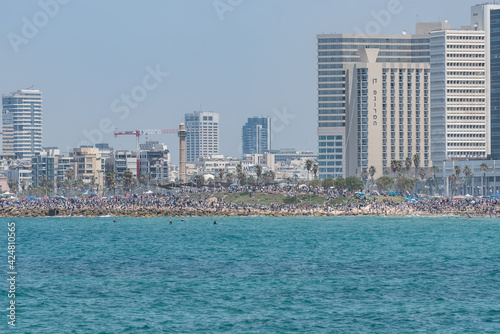 Sea landscape. Mediterranean Sea beach in Tel Aviv