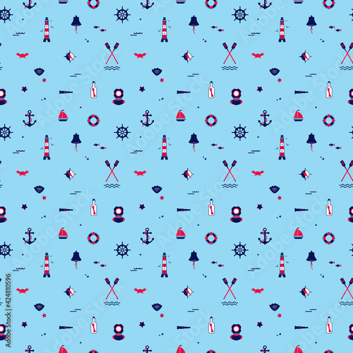 Seamless texture from sailing elements. Pattern, abstract background, wallpaper. Nautical 

collection, marine travel icons.