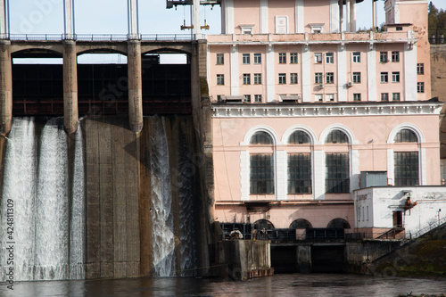 large hydroelectric power plant with flowing water