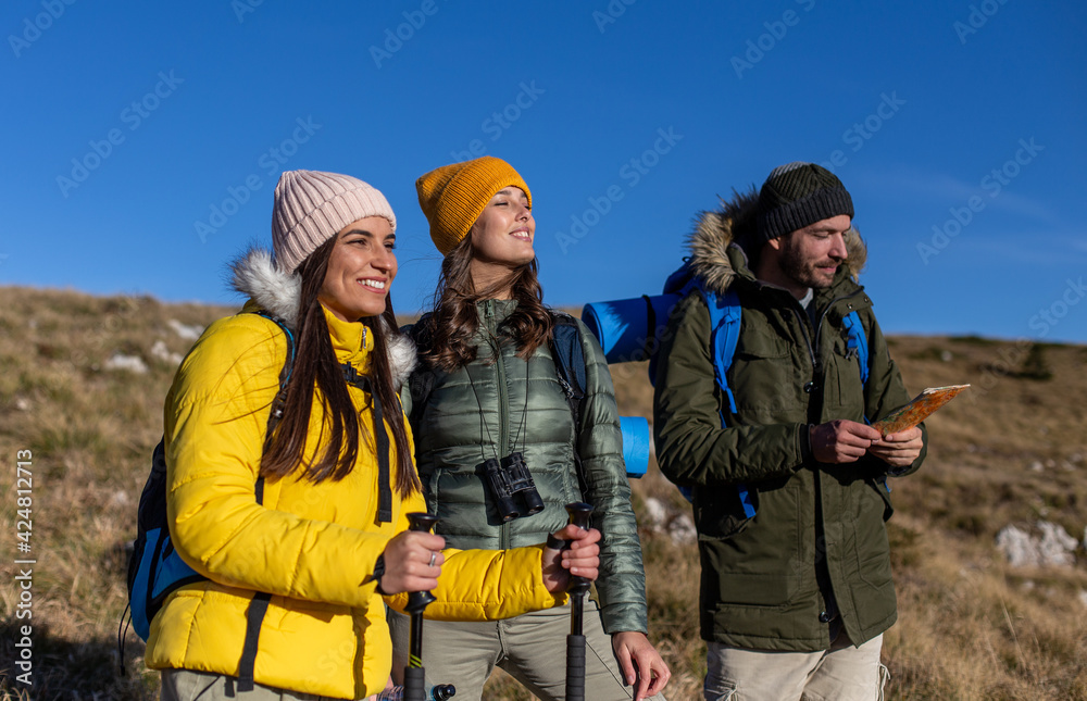 Group of friends haking in the mountains. Group of friends haking in the mountains.