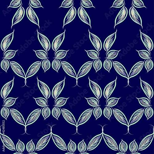 Vector seamless floral pattern with decorative leaves on a blue background for textile design, fabric