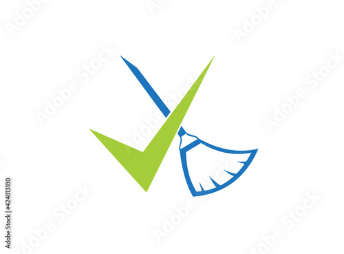 broom check mark logo design illustration clean symbol icon
