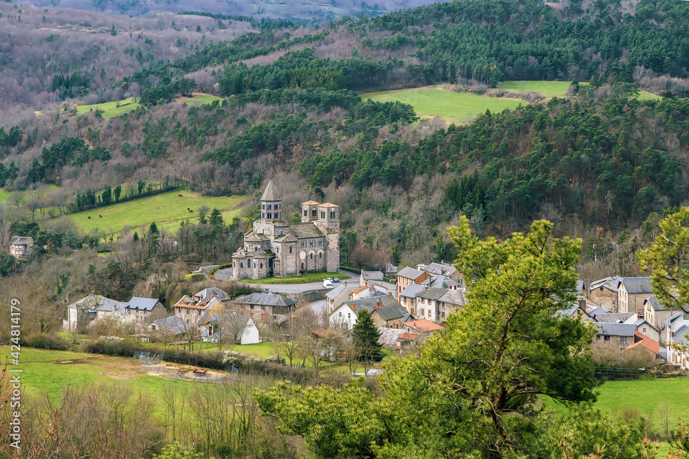 Landscape with Saint-Nectaire Church, France