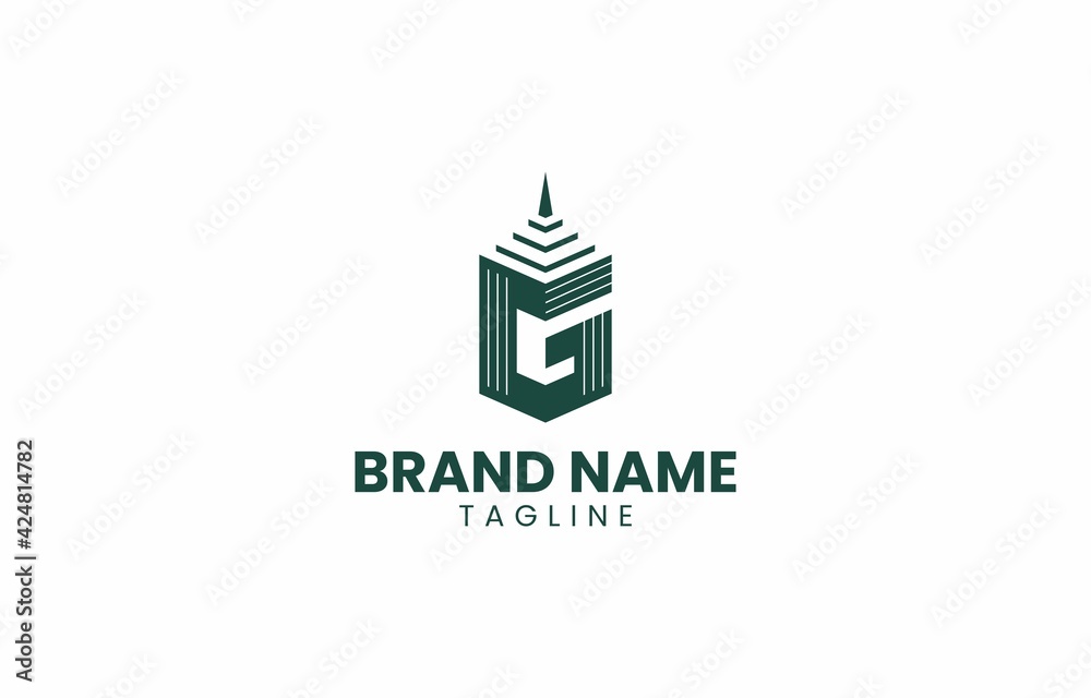 Letter G Building Tower Logo Design Vector Template