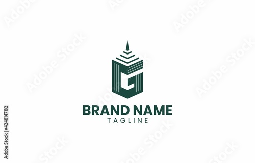 Letter G Building Tower Logo Design Vector Template