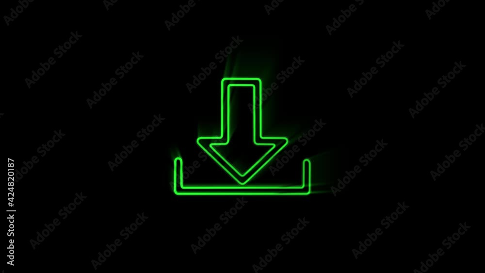 Download on neon sign. Night bright advertisement. Motion graphics.