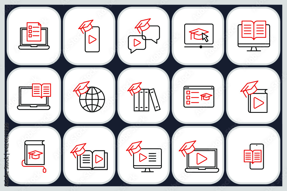 Set of E-learning icon. Online Education pack symbol template for ...