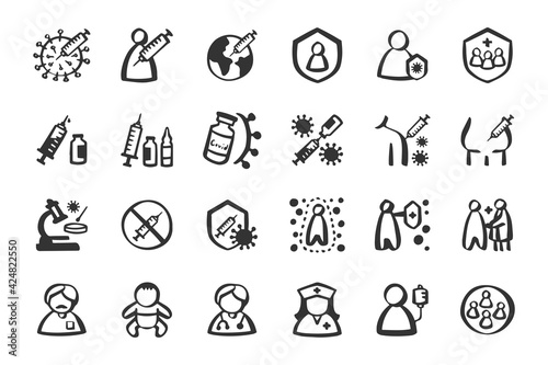 Vaccine Corona virus Covid-19 icon set Hand drawn doodle icons set
