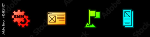 Set Social media marketing, Browser window, Location marker and icon. Vector