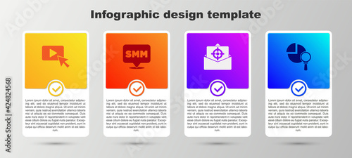 Set Advertising, Social media marketing, Mail and e-mail and Magnifying glass analysis. Business infographic template. Vector