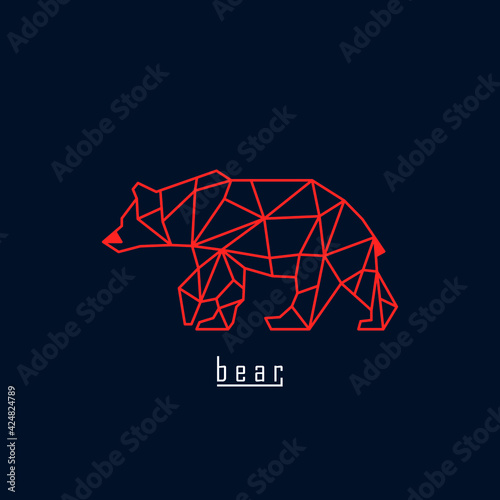 Orange polygonal bear and text with dark blue background