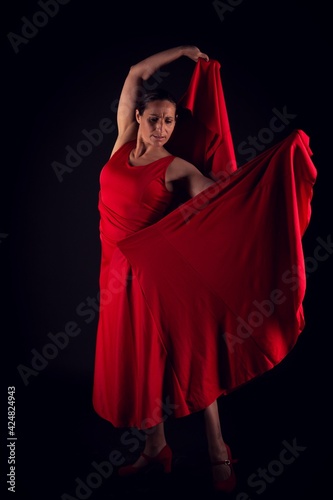 flamenco woman red skirt and movement