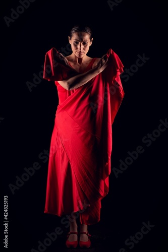 flamenco woman in red skirt and front