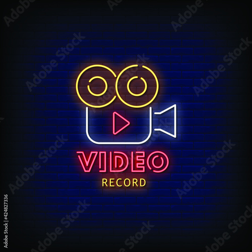 Video Record Neon Signs Style Text Vector
