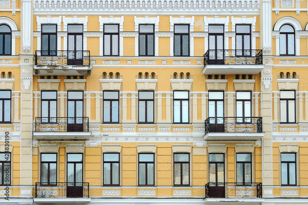 Facade of an old building in Kyiv Ukraine
