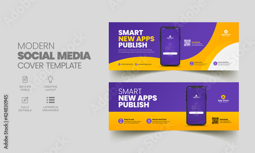 Mobile app promotion social media timeline cover and web banner template 