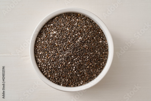 Chia seeds in a white bowl