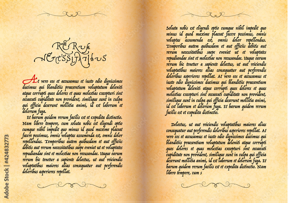 Open ancient book, manuscript in latin with no sense