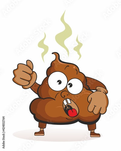Evil poop shows a fist. Cute cartoon mascot character. Funny Poop emoticon Face stinky poop shit emoji icon, colorful pictogram.