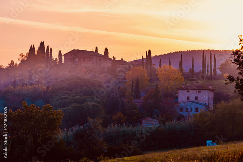 San Gimignano, Tuscany: November 10 2021: panorama of the city of towers in Tuscany in autumn