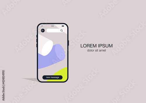 A template of a new mobile product, a smartphone screen with a wallpaper pattern and interface details
