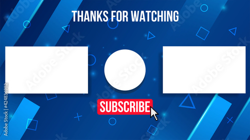 Youtube End Screen with green design and green lines. Youtube Video Template, background, Outro Card, endscreen, banner, channel. Social media design.