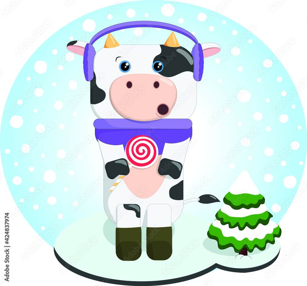 Cartoon winter cow