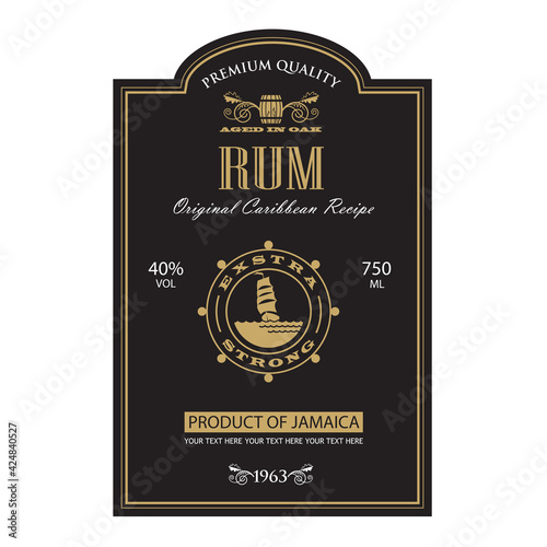 template rum label with yacht and helm in retro style