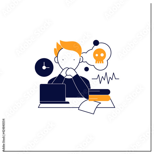 Worrier procrastinator flat icon.Do not start important, difficult tasks. Unbelieve to do it.Scared about results.Procrastination concept. Vector illustration
