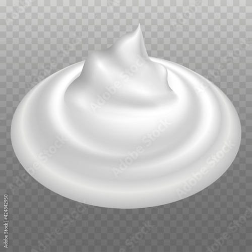 Whipped cream swirl, mayonnaise, yogurt, cosmetic creamy mousse. White smooth texture. Isolated splash. Vector illustration