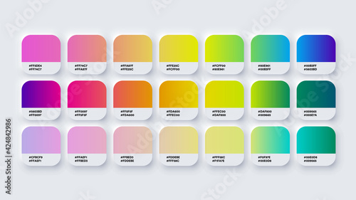 Pantone Colour Palette Catalog Samples Gradient in RGB or HEX Pastel and Neon