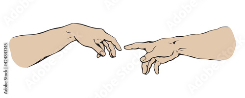 Hands of the creation of Adam. Vector drawing