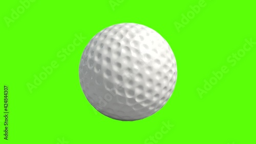 Side on view of a 3D golf ball rolling from left to right. Standard white golf ball in a continuous roll perfect for sports advertising. 4K clip at 30fps for smooth motion with a green screen