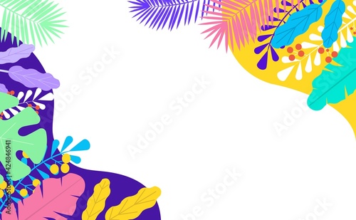 Colorful summer background with various tropical leaves