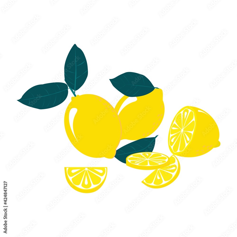 Lemon fruits and slices isolated on white background. Lemon fruits and slices isolated on white background.