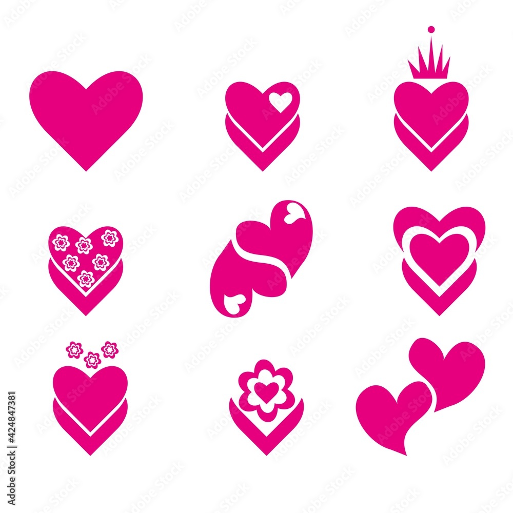 Various heart icon collection. Pink love symbol design set