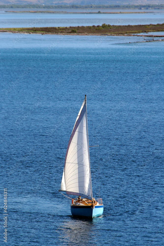 sailboat on the sea,  near Corfu port in Greece. sunny summer day
