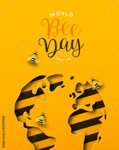 World Bee Day paper cut earth planet card