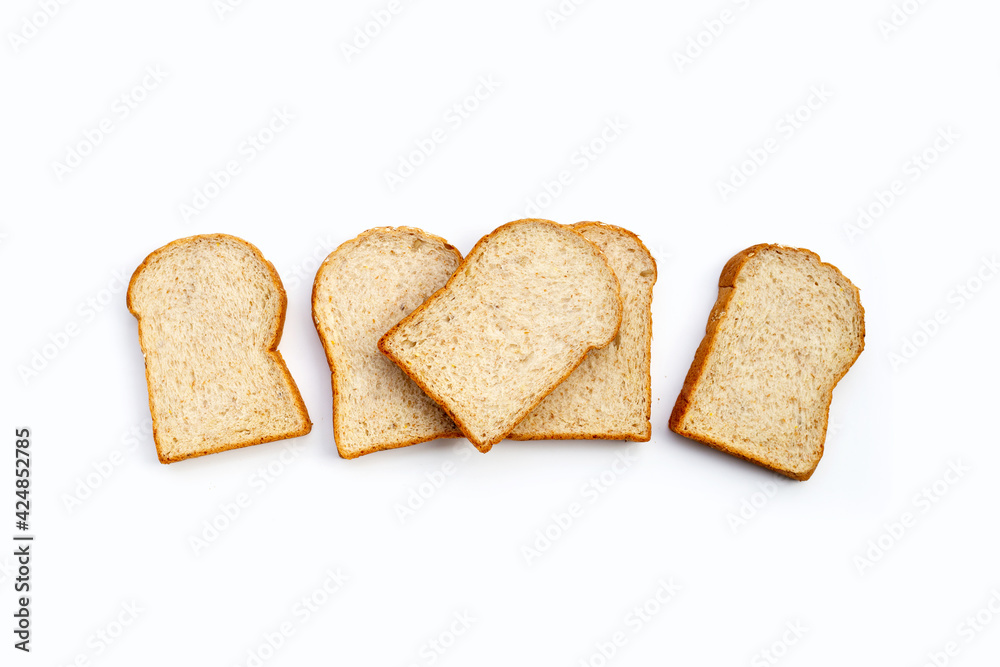 Sliced whole wheat bread on white background. Sliced whole wheat bread on white background.
